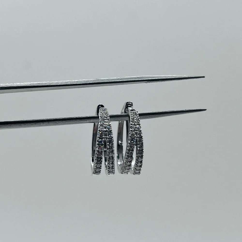 0.50 CT Brilliant Lab Diamond Double Row Hoop Earrings - Picture 5 of 8